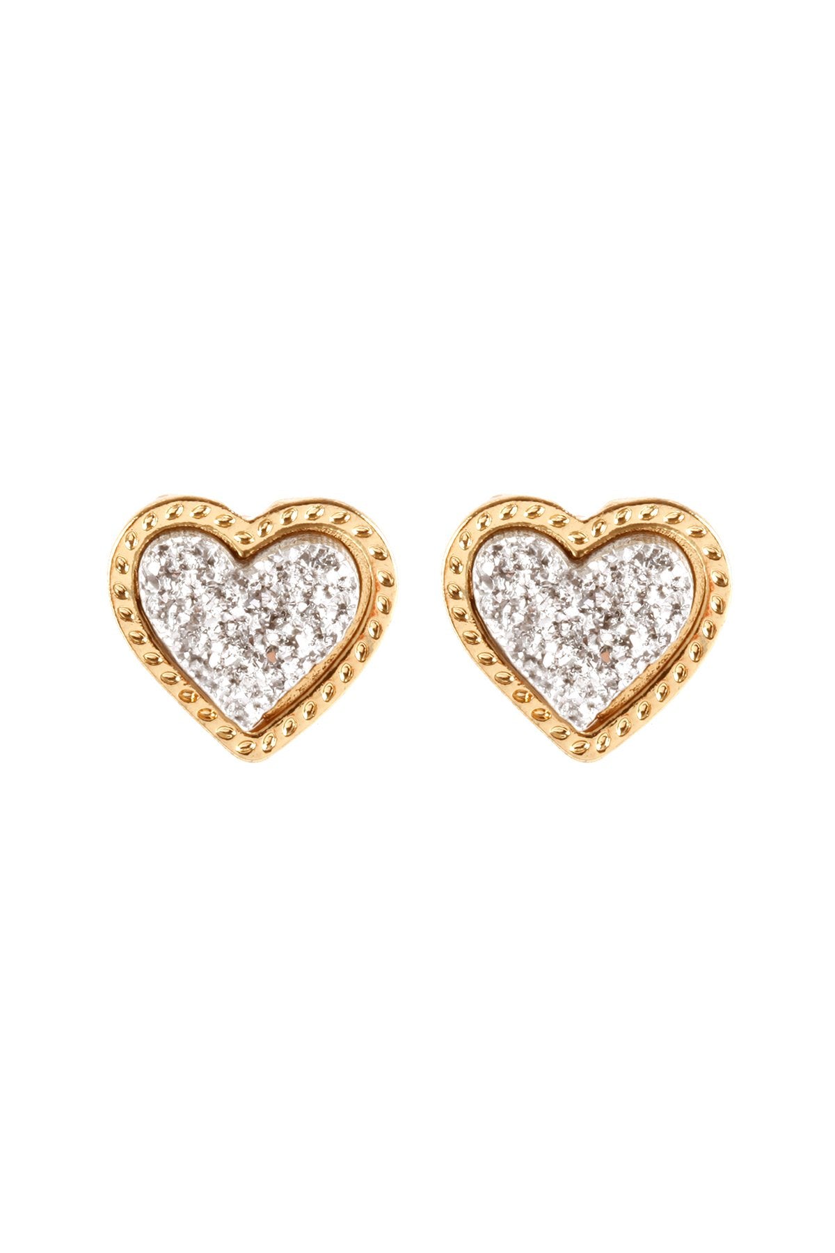 Riah Fashion - Metal Druzy Heart Valentine Post Earrings - 6 COLORS