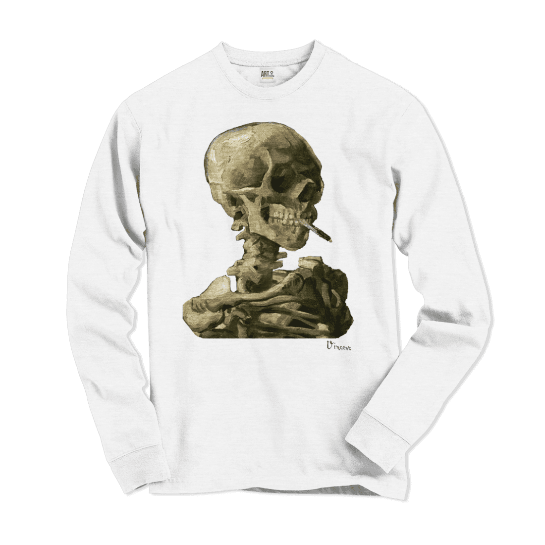 Van Gogh Skull of a Skeleton With Burning Cigarette - Long Sleeve Shirt - 5 COLORS -