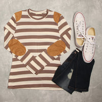 Thumbnail for Riah Fashion - Suede Detail Striped Top - 6 COLORS -