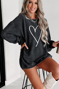 Thumbnail for Heart Round Neck Dropped Shoulder Sweatshirt - T - 4 COLORS -