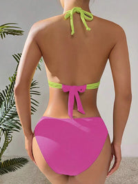 Thumbnail for Contrast Halter Neck Two-Piece Bikini Set - T - 3 COLORS -