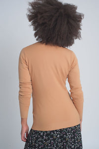 Thumbnail for Q2 - Button Front Cropped Knit Cardigan in Camel - 2 SIZES  - 1 COLOR -