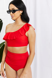 Thumbnail for Marina West Swim Seaside Romance Ruffle One-Shoulder Bikini in Red - SIZES S THRU 2XL - T - 1 COLOR -