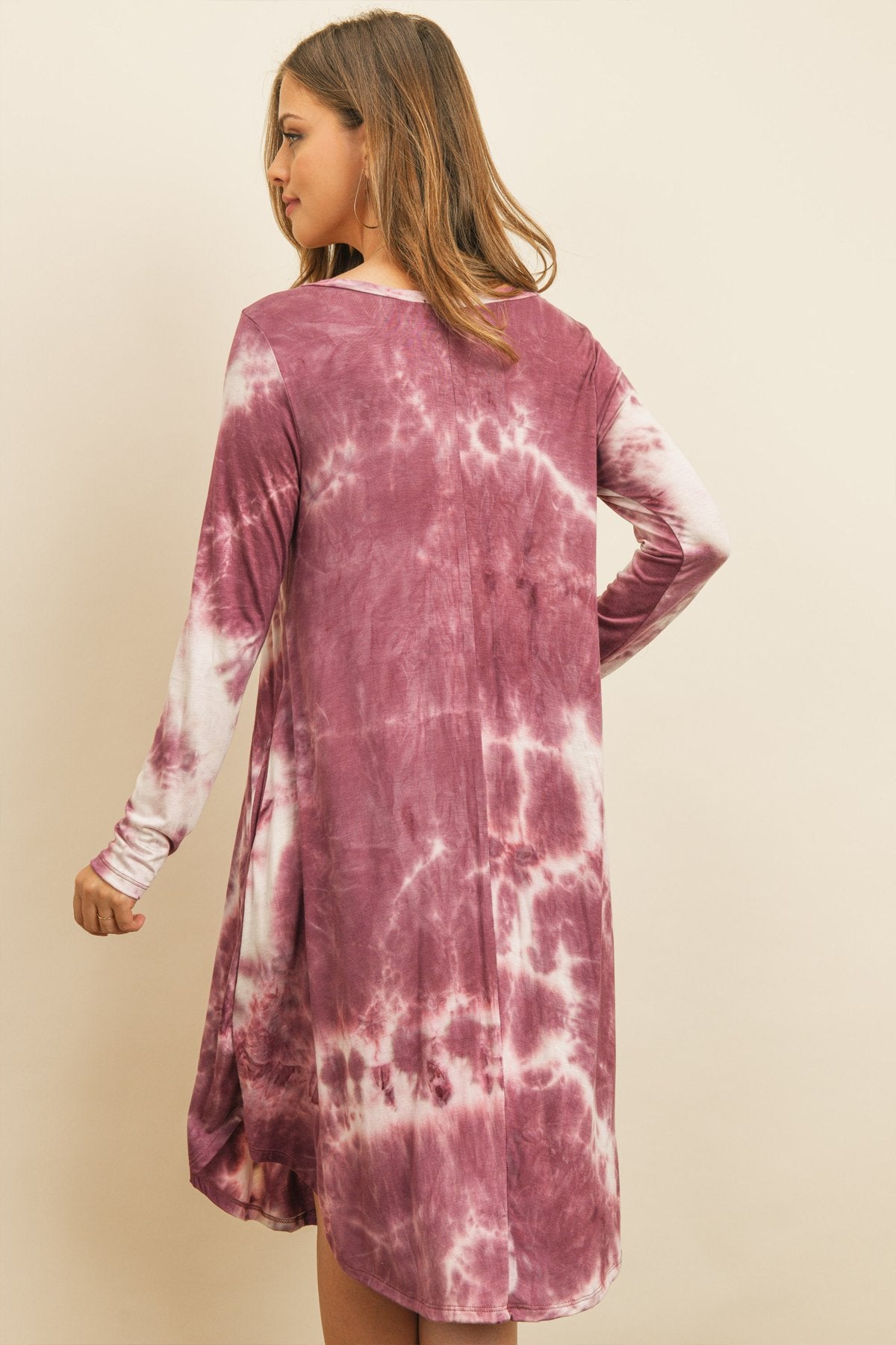 Riah Fashion - Tie Dye V-Neck Rounded Hem Midi Dress - 2 COLORS -