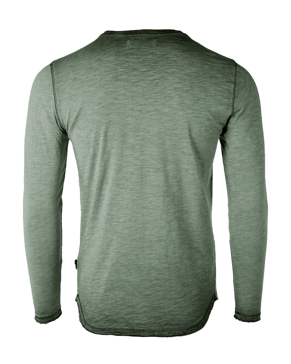 Mens Long Sleeve Crewneck Oil Wash Vintage Raw Edge Hem T Shirt - 1 COLOR