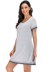 Thumbnail for Contrast Trim Short Sleeve Lounge Dress - T - 11 COLORS -