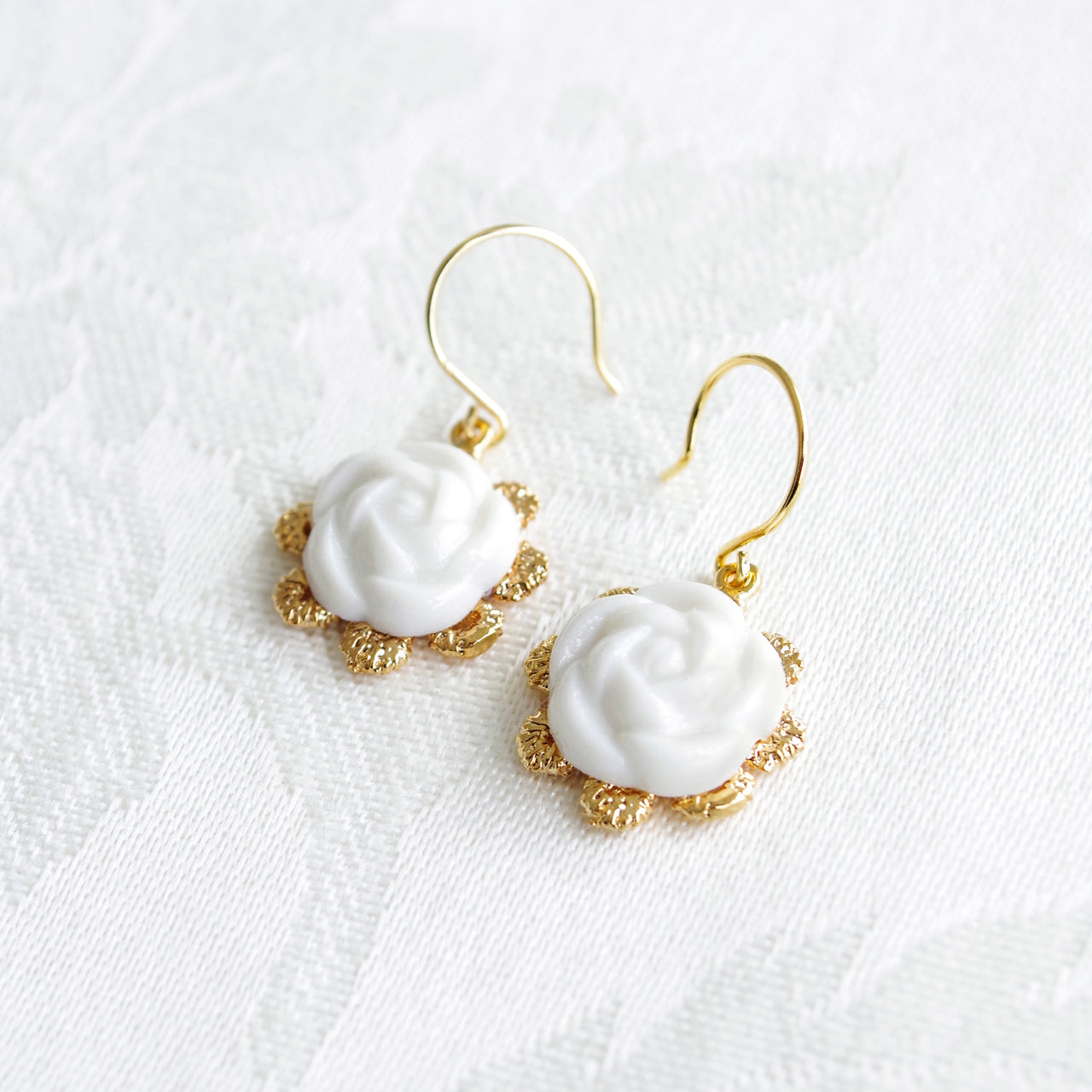 Everyday Porcelain Camellia Flower Charm Earrings -