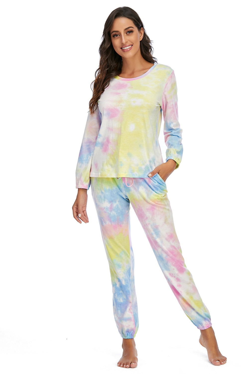 Tie-Dye Top and Drawstring Pants Lounge Set - 2 PCS. - T - 3 COLORS -