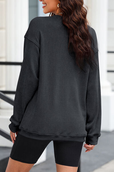 LOVE Round Neck Dropped Shoulder Sweatshirt - T - 1 COLOR -