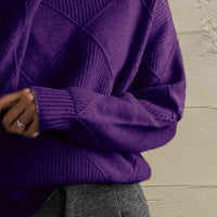 Thumbnail for Geometric Turtleneck Long Sleeve Sweater - T - 8 COLORS -