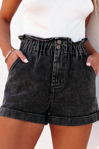 Thumbnail for Paperbag Waist Denim Shorts with Pockets - T - 1 COLOR -