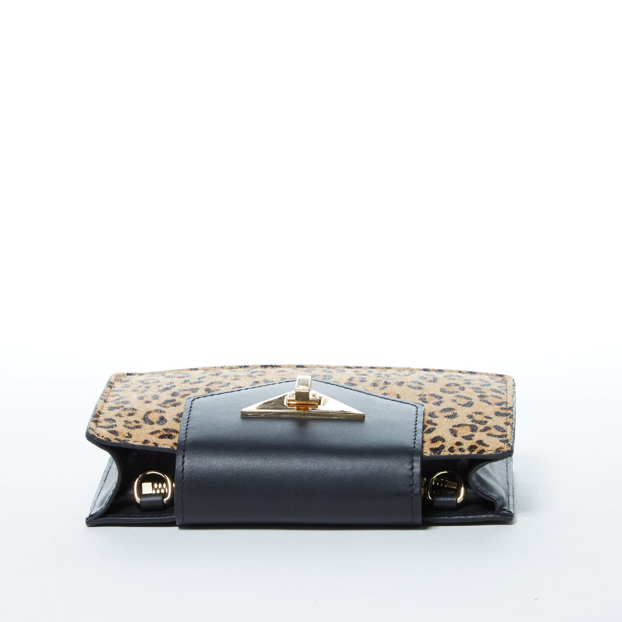 Mary Mini Crossbody Bag Black Leopard Leather Wristlet -