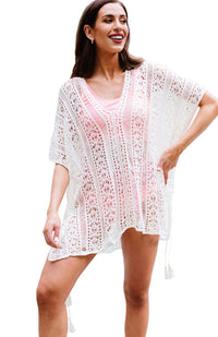 Thumbnail for Crochet Knitted Tassel Tie Kimono Beachwear - K - 1 SIZE FITS ALL - 5 COLORS -