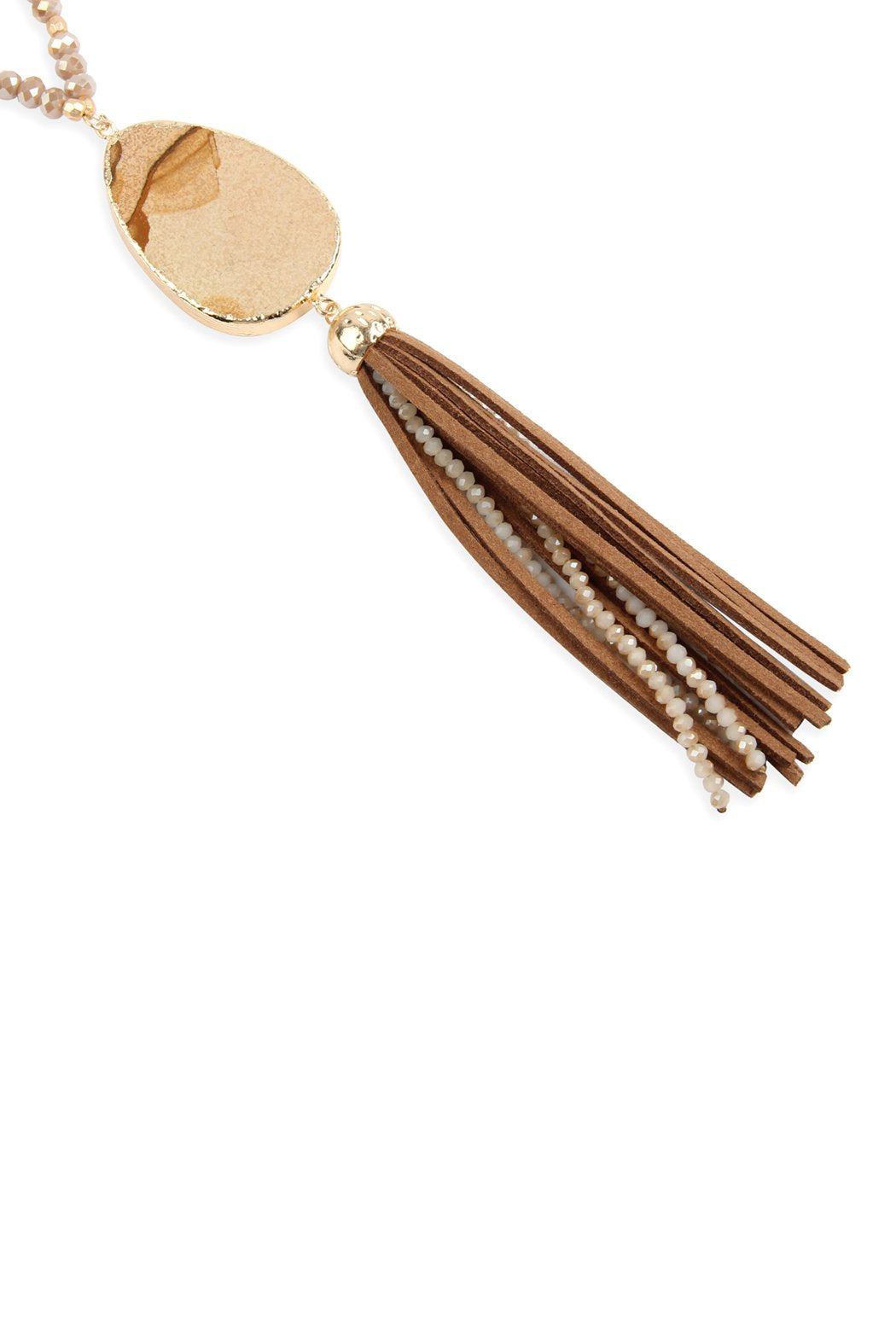 Natural Stone Tassel Pendant Necklace - 5 COLORS -