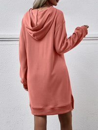 Thumbnail for Slit Long Sleeve Hooded Dress with Pocket - T - 9 COLORS -