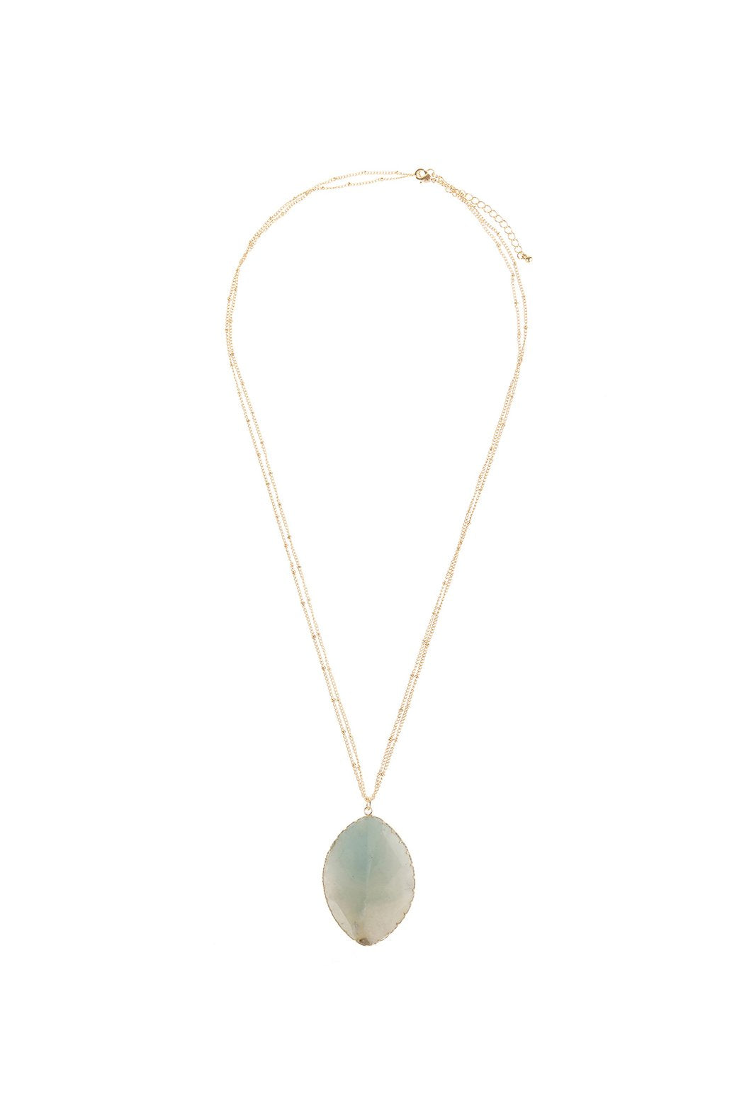 Natural Stone Wrap Oval Pendant Chain Necklace - 6 NATURAL STONES -