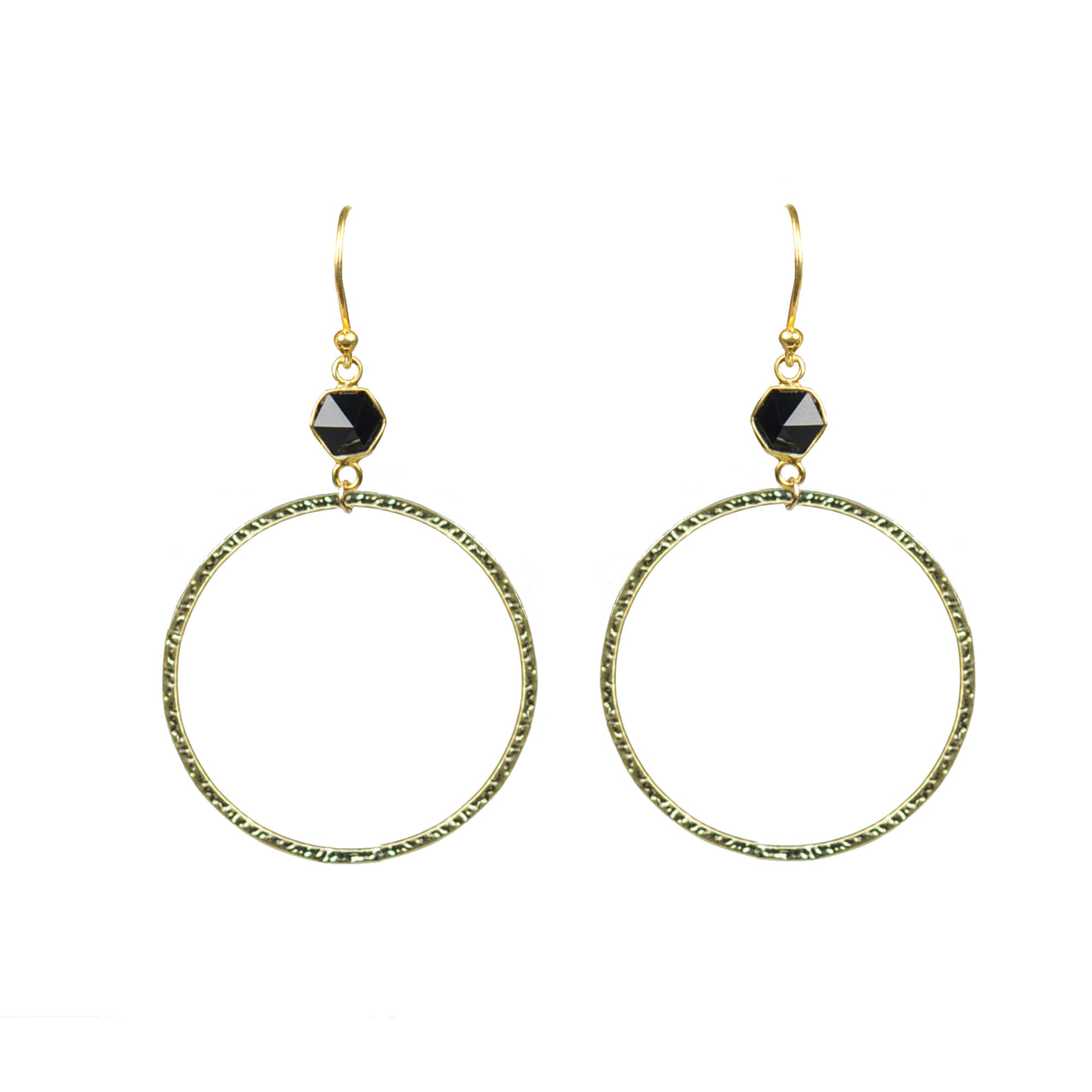 Gena Myint - Black Spinel Bezel Circle Earrings -