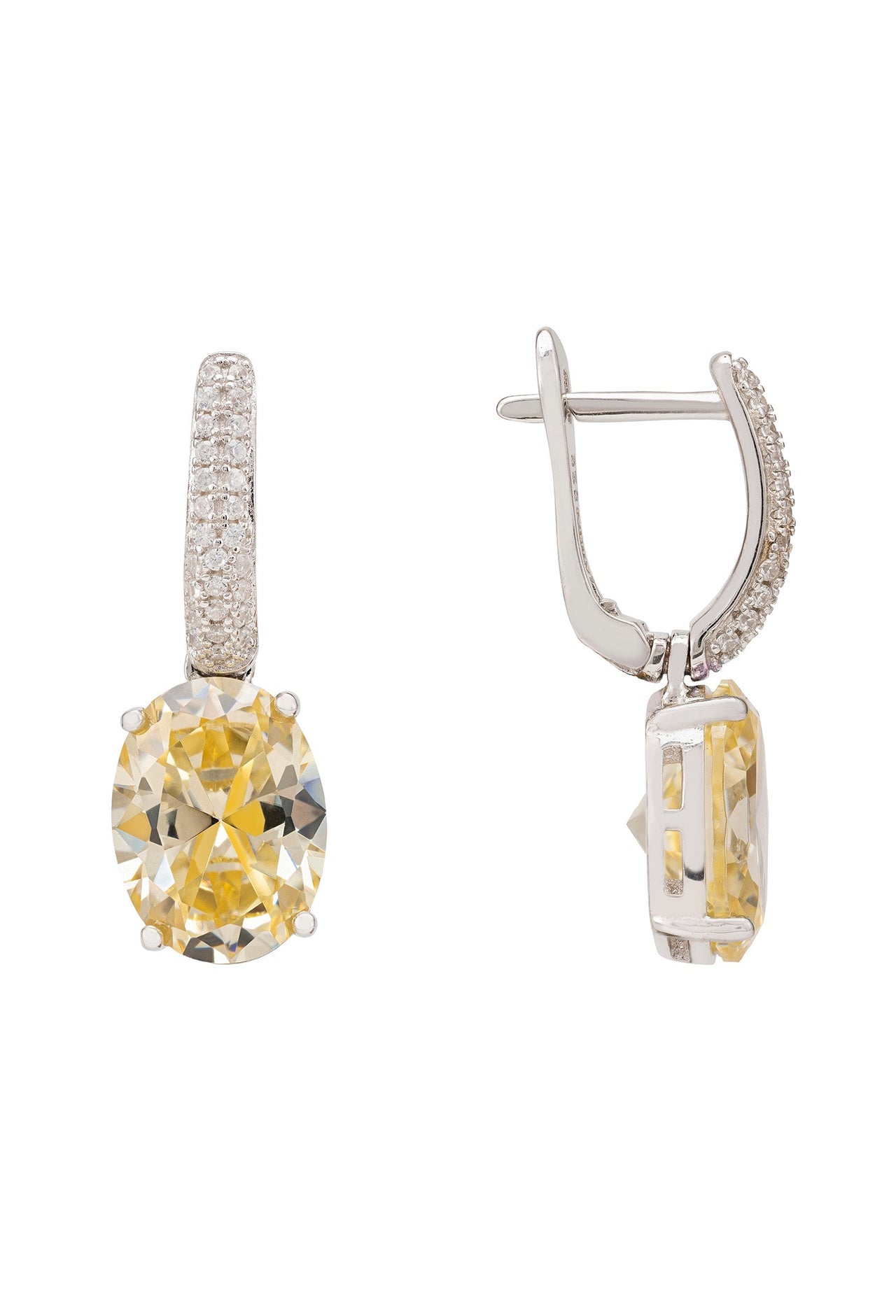 LATELITA - Alexandra Oval Drop Earrings Silver Yellow Topaz -