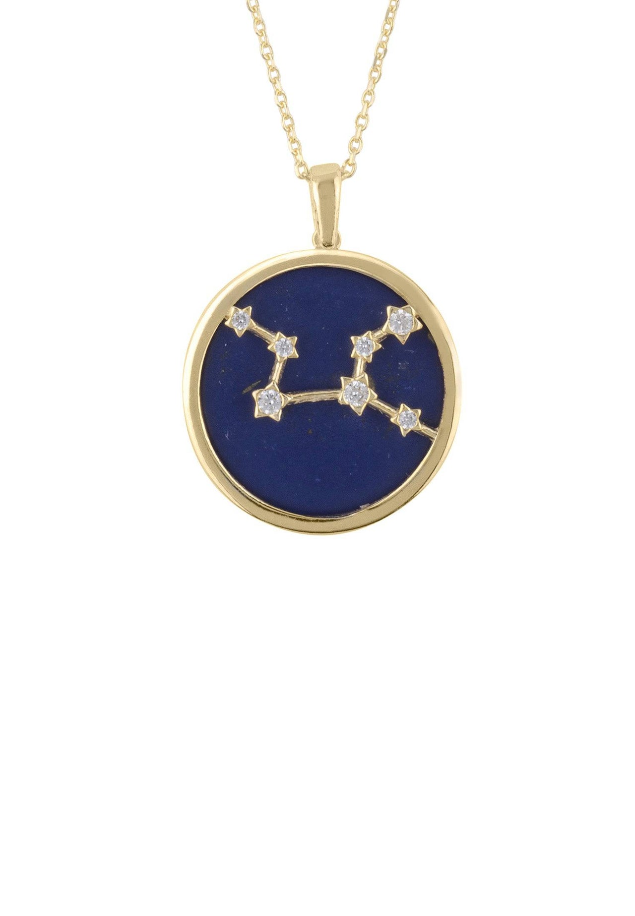 Zodiac Lapis Lazuli Gemstone Star Constellation Pendant Necklace Gold Virgo -