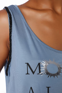 Thumbnail for Q2 - Blue Logo Tank Top With Center Split - 1 COLOR -