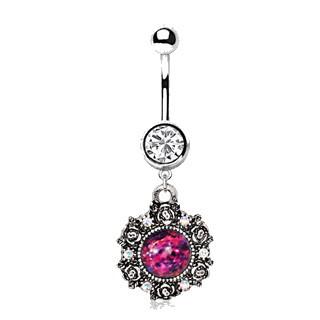 316L Stainless Steel Victorian Style Pendant Dangle Navel Ring -