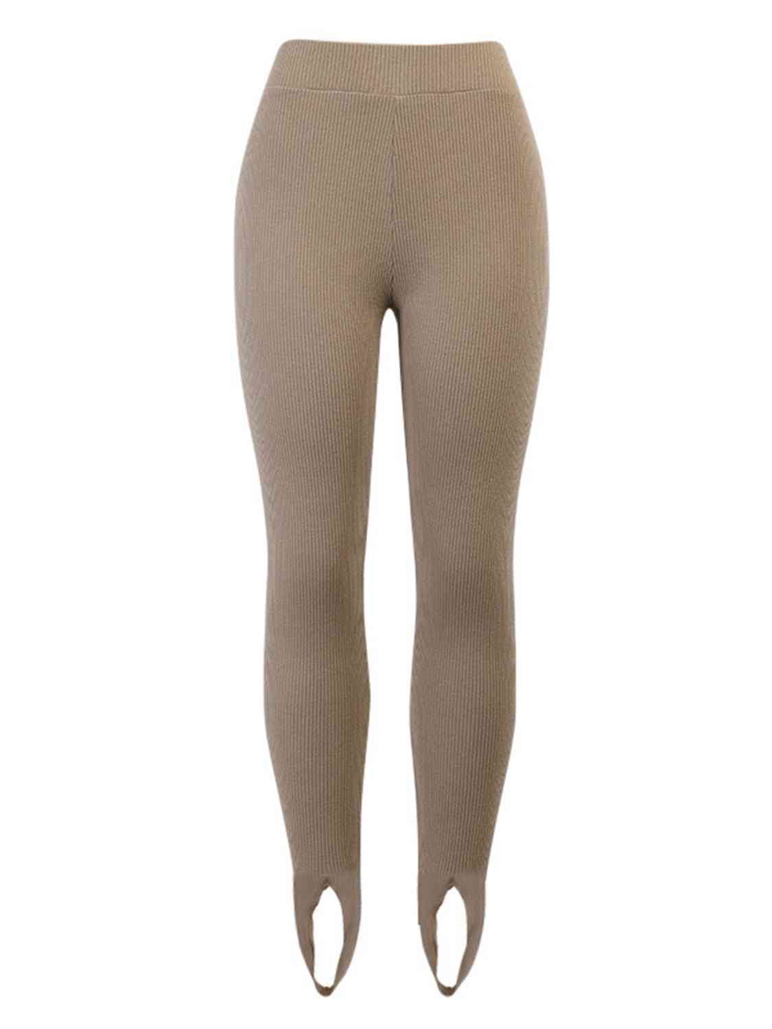 Ribbed Mid Waist Stirrup foot Leggings - T - 6 COLORS -