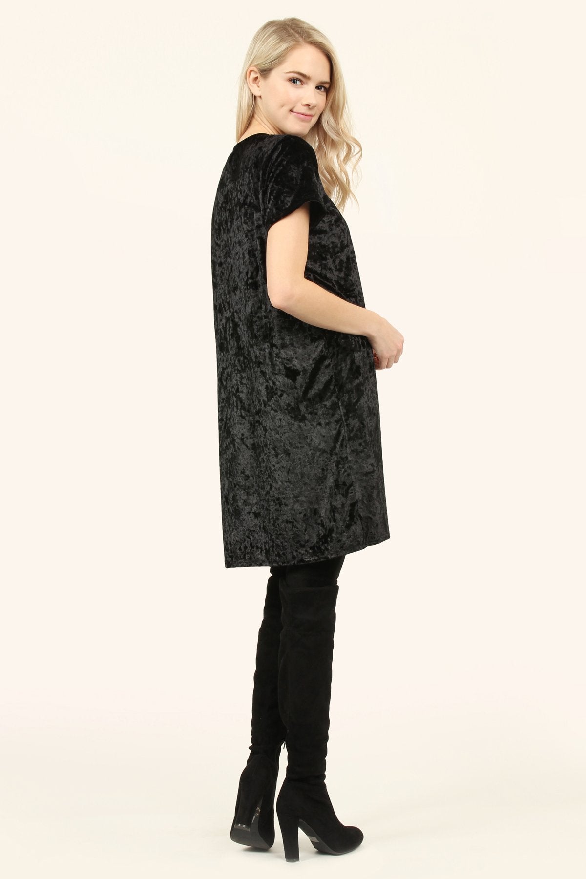 Riah Fashion - Short Sleeve Crushed Velvet Tunic Dress - 11 COLORS -