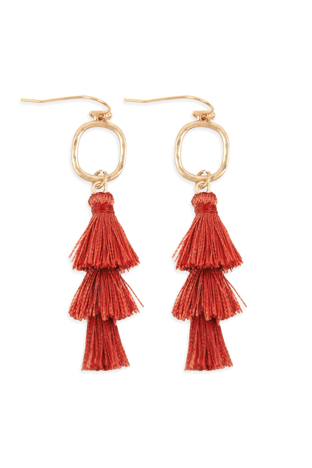 Three Drop Tassel With Metal Hook Earrings - 11 COLORS -