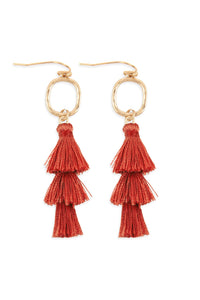 Thumbnail for Three Drop Tassel With Metal Hook Earrings - 11 COLORS -