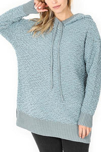 Thumbnail for Riah Fashion - Popcorn Rib Detail Hooded Pullover - 16 COLORS -