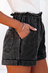 Thumbnail for Paperbag Waist Denim Shorts with Pockets - T - 1 COLOR -