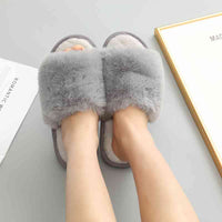 Thumbnail for Faux Fur Open Toe Slippers - T - 5 COLORS -