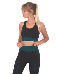 Thumbnail for Savoy - Trois Seamless Sports Bra - Black With Teal Blue - 1 COLOR -