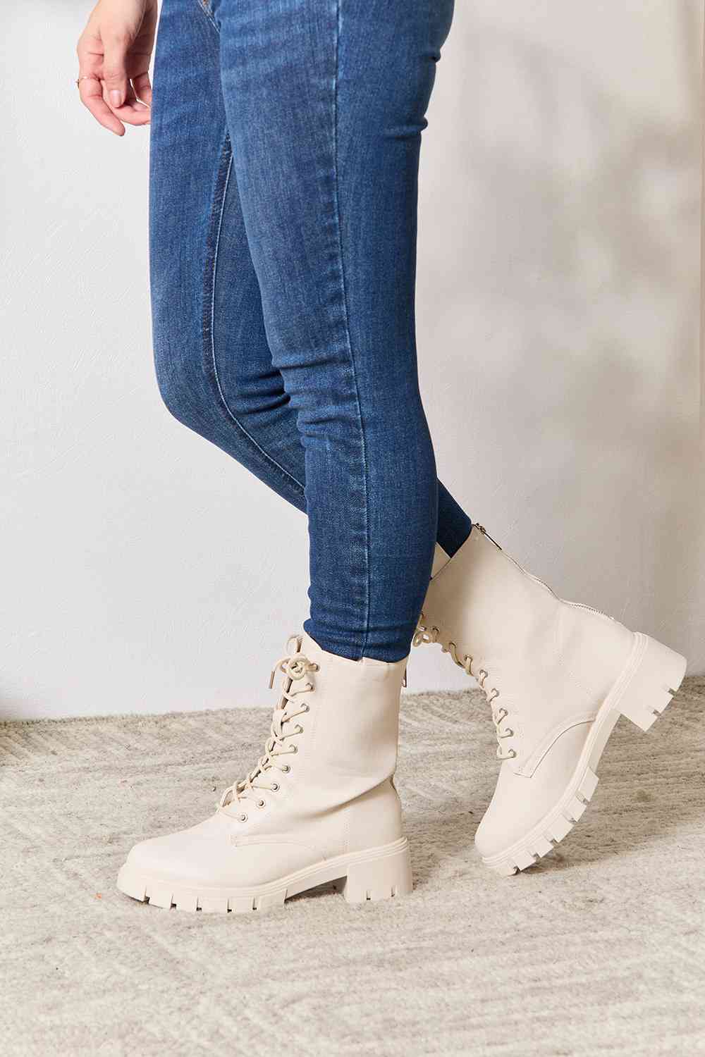 Faux Suede Zip Back Lace-up Front Combat Boots - T - 1 COLOR -