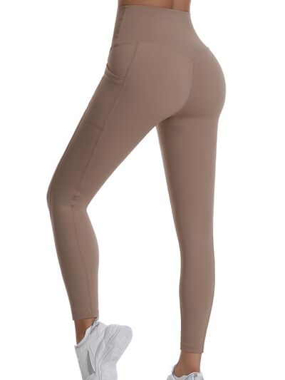 Pocketed High Waist Active Leggings - T - 4 COLORS -