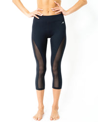 Thumbnail for Savoy - l'Espace Low-Waisted Capri Leggings With Mesh Panels and Reflective Strips - 1 COLOR -