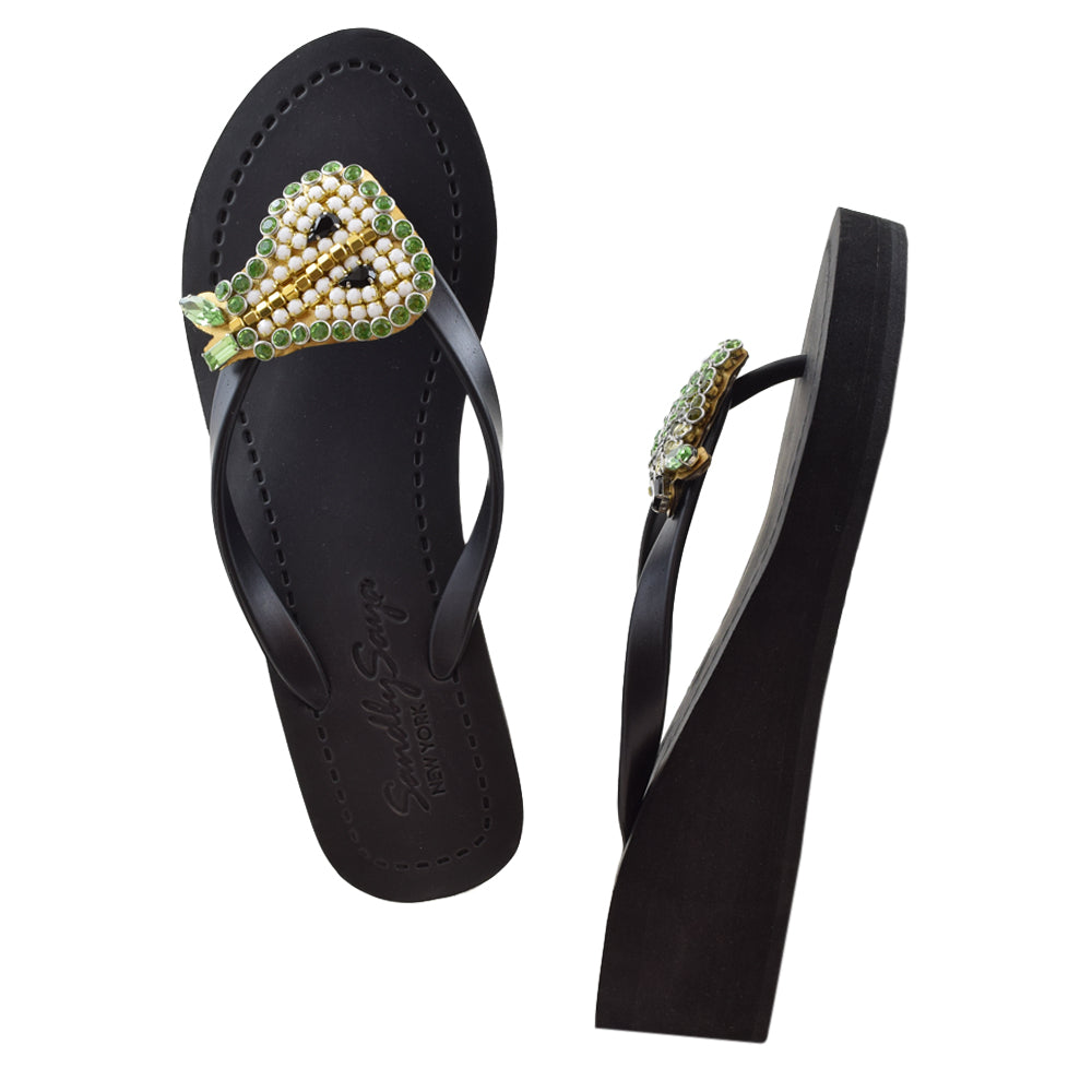 SAND BY SAYA N.Y. - Pear - Rhinestone Mid Wedge Flip Flops - 2 COLORS -