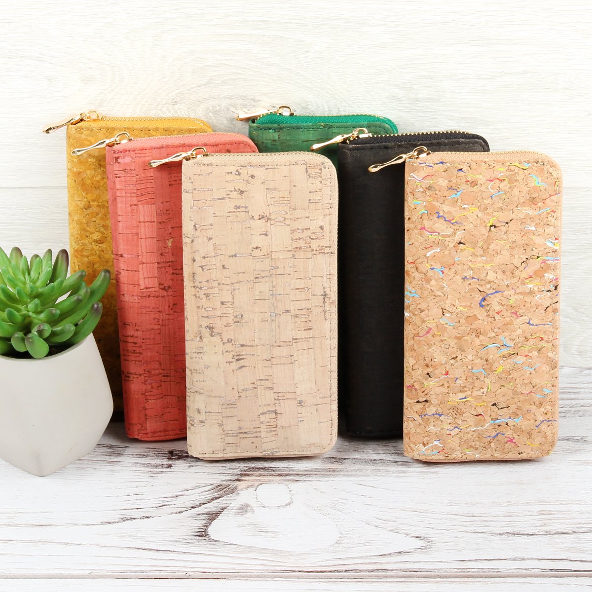 Cork Single Zipper Wallet - 6 COLORS -