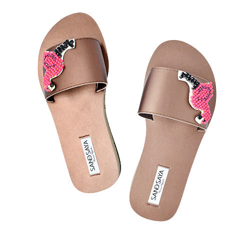 SAND BY SAYA N.Y. - Flamingo - Pink Rhine Stone Embellished Sandals - Waterproof Espadrille Slide Flats - 3 COLORS -