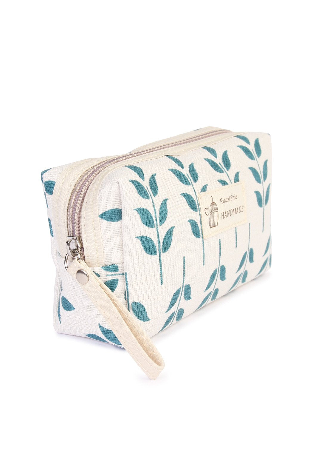 Riah Fashion - Blue Leaf Art Cosmetic Pouch - 1 COLOR -