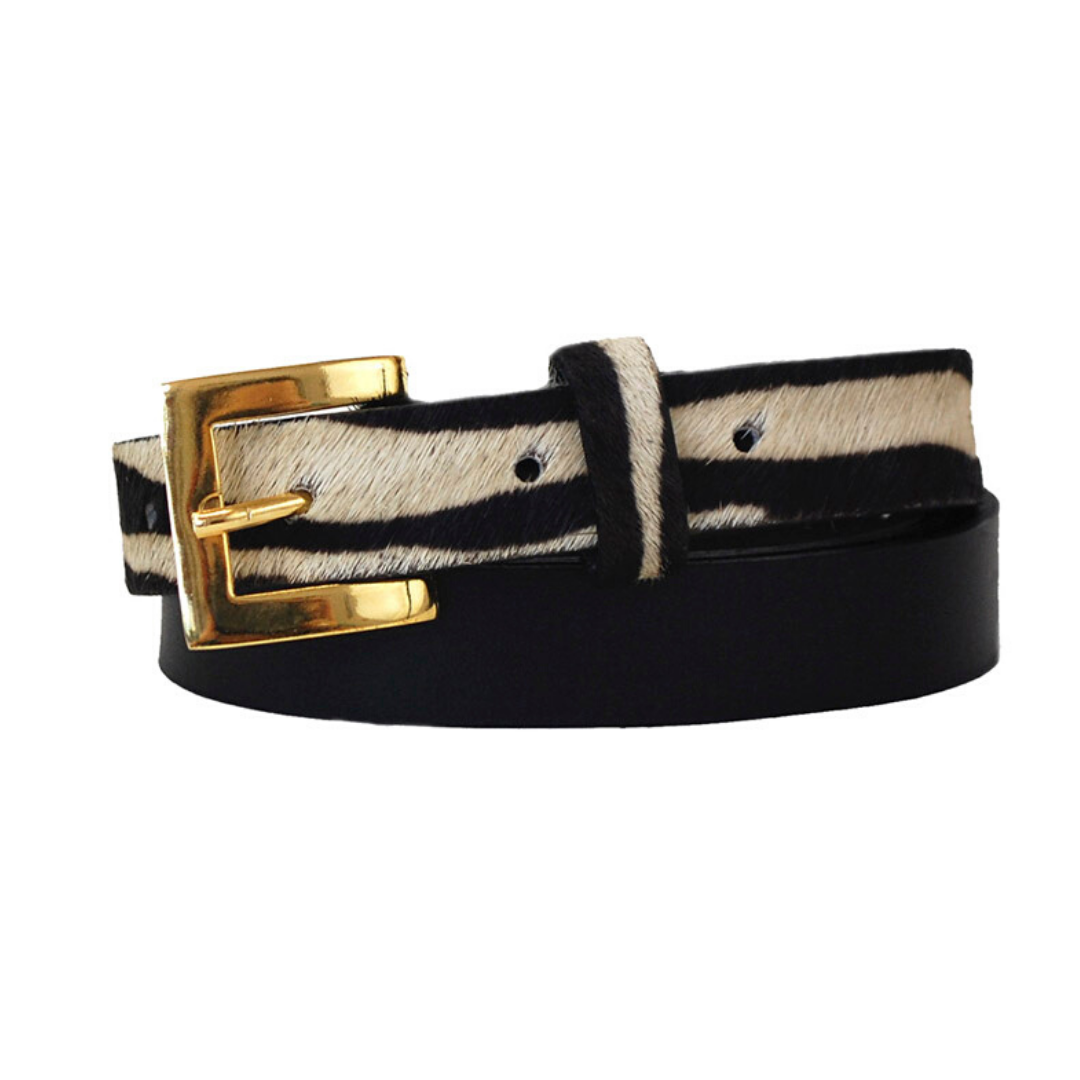 ClaudiaG - Sophia Genuine Leather & Cowhide Belt -Black - 1 COLOR -