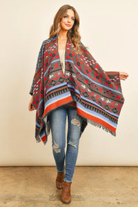 Thumbnail for Riah Fashion - Native American Pattern Open Front Kimono - 1 COLOR -