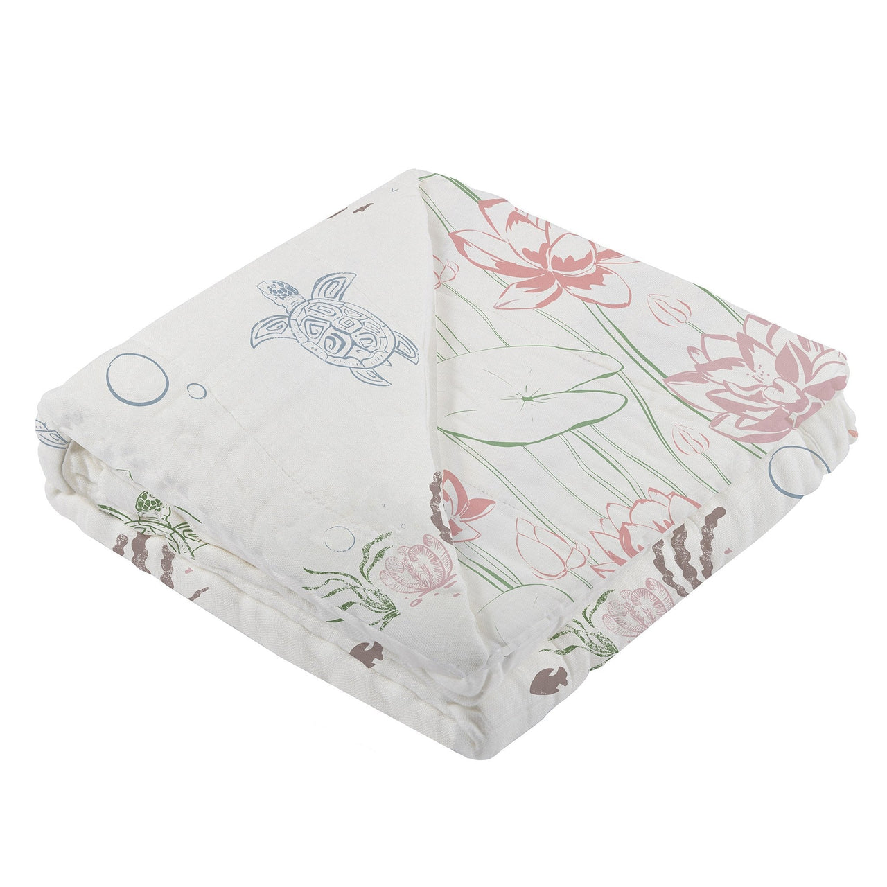 Newcastle - Turtles and Water Lily Bamboo Muslin Newcastle Blanket -