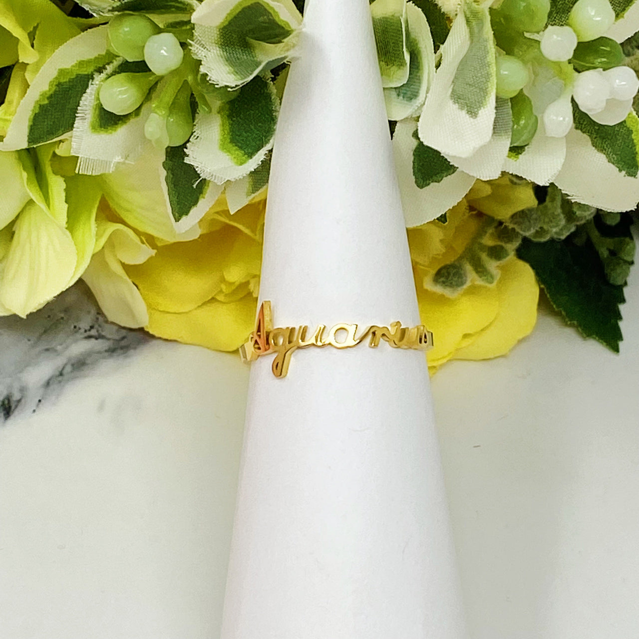 Ellison & Young - Scripted Zodiac Ring - 18K Gold plated - ALL 12 SIGNS / FIND YOURS! -