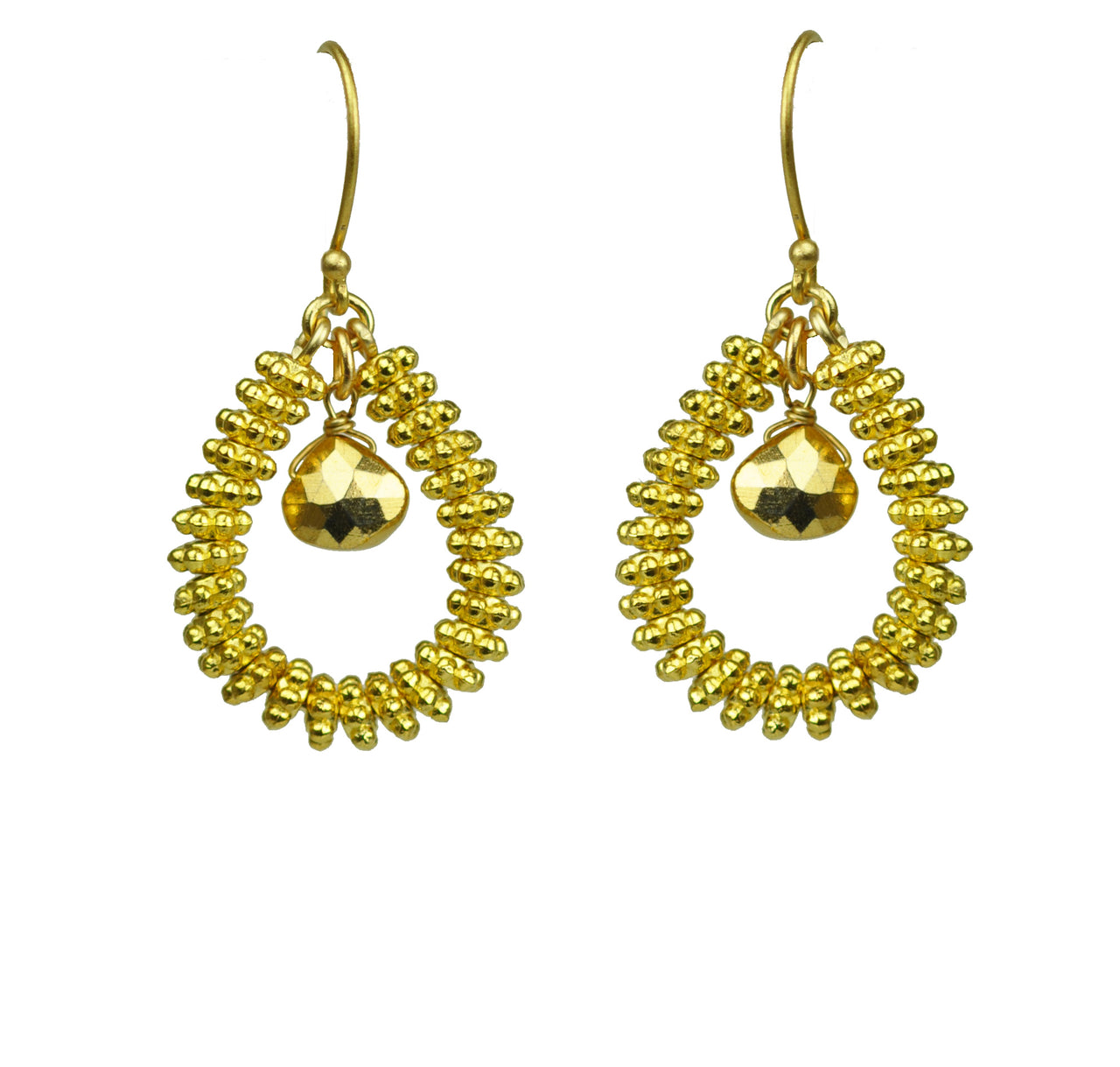 Gena Myint - Gold Pyrite Drop Hoop Earrings -