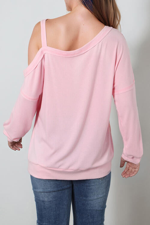 MERRY CHRISTMAS Graphic Asymmetrical Neck Top - T - 1 COLOR -