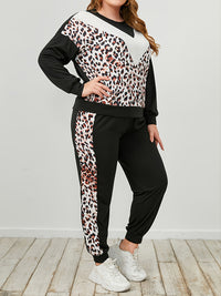 Thumbnail for Plus Sizes only - Leopard Sweatshirt and Sweatpants Set - T - 2 PCS. - 1 COLOR -