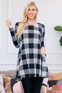 Thumbnail for Riah Fashion - Hacci Plaid Pocket Tunic - 1 COLOR -