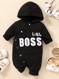 Thumbnail for Baby LITTLE BOSS Graphic Hooded Jumpsuit - T - 6 SIZES - 2 COLORS -