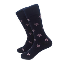 Thumbnail for Summer Ties - Turtle Socks - Men's Mid Calf - Pink on Navy - 1 COLOR -